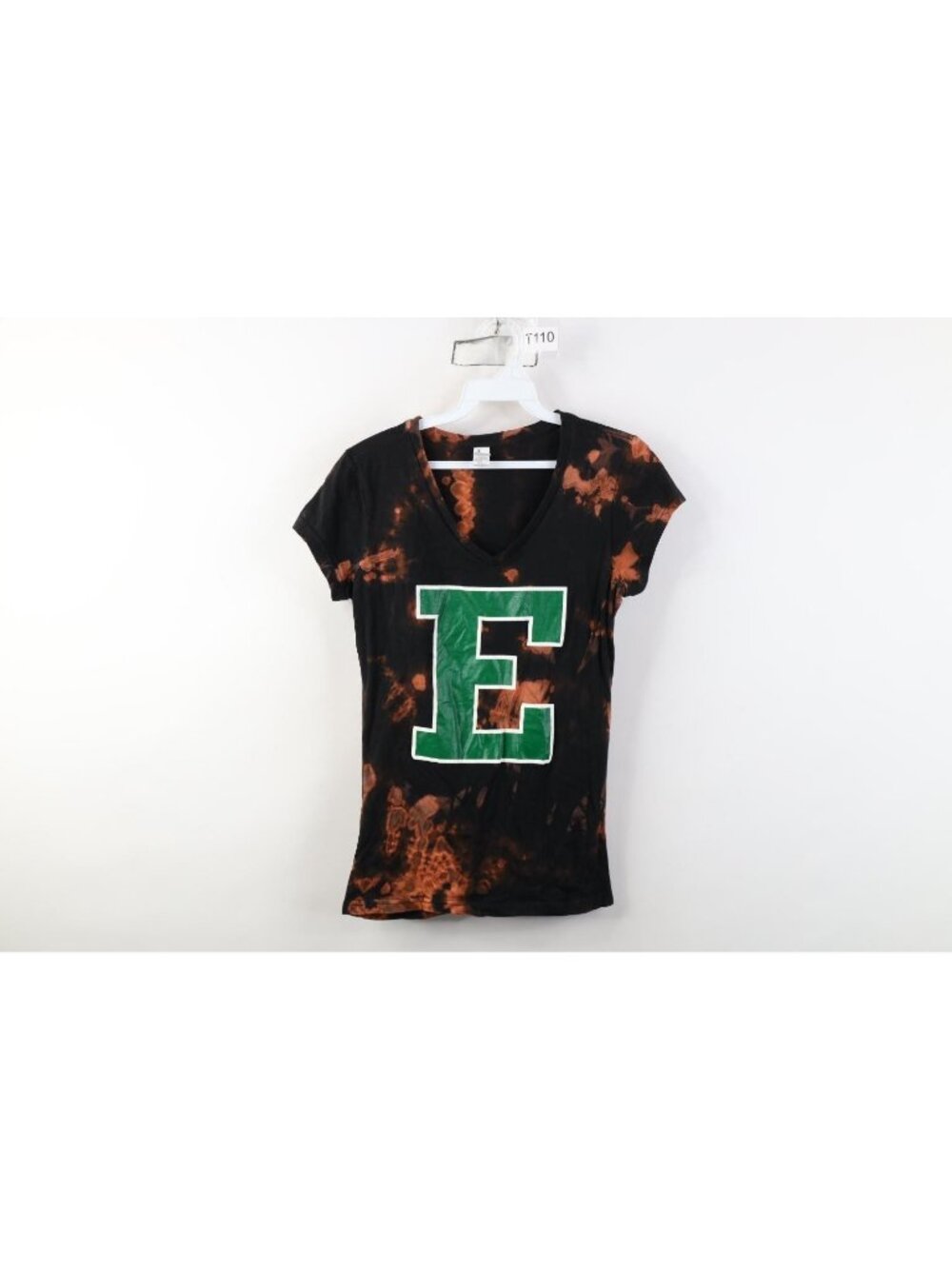 Y2K Womens Medium Acid Wash Eastern Michigan University V-Neck T-Shirt Trippy